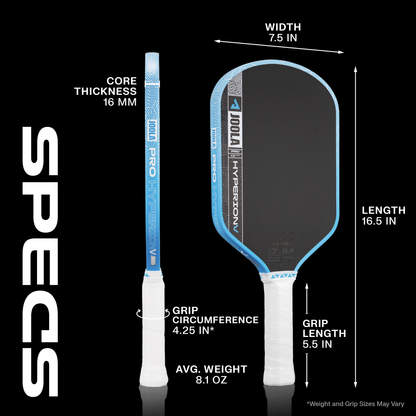 Updated Hyperion Pro V 16mm pickleball paddle specs.