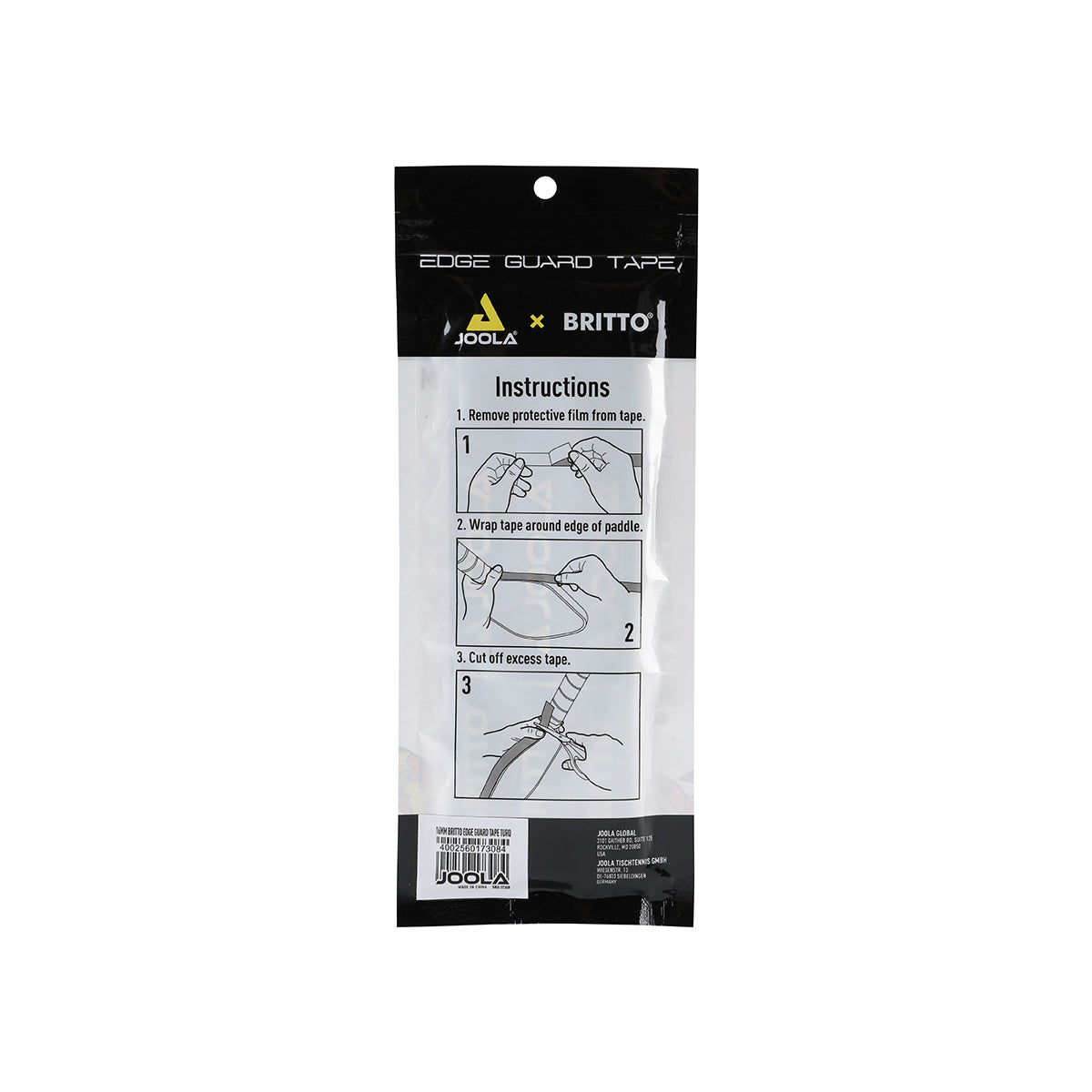 White background image, product image of a package of JOOLA X BRITTON Pickleball edge guard tape.