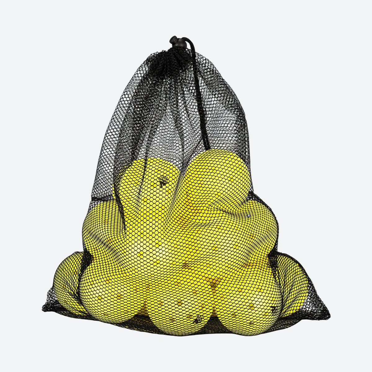 White background product image of 20 JOOLA primo balls in a black mesh bag.