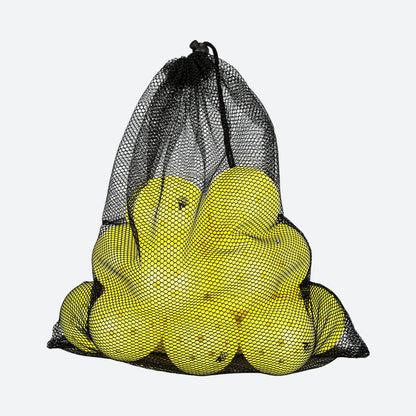 White background product image of 20 JOOLA primo balls in a black mesh bag.