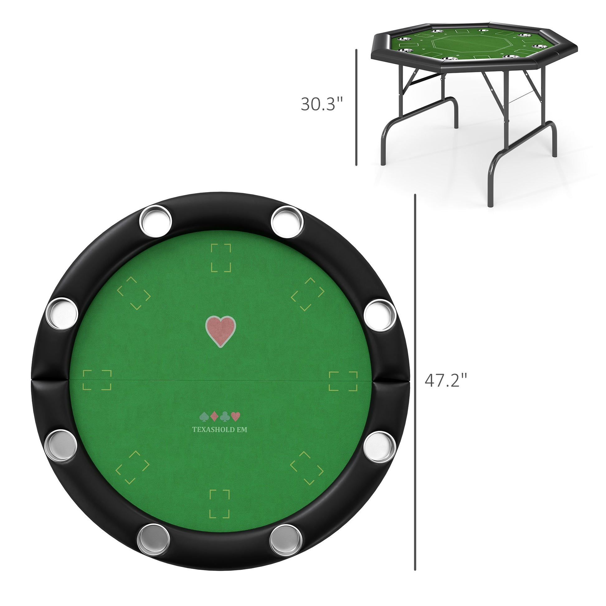Folding Poker Table - 47" Round 8-Player Card Table, Green