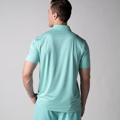 Image of the back of a JOOLA men's club polo, tropical tide heather.