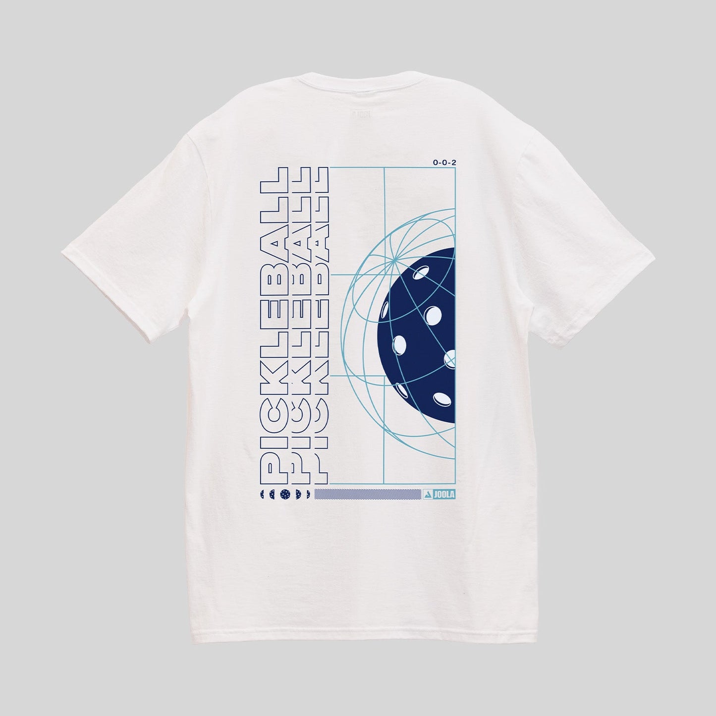 Gray background, Image of a White JOOLA Graphic tee.