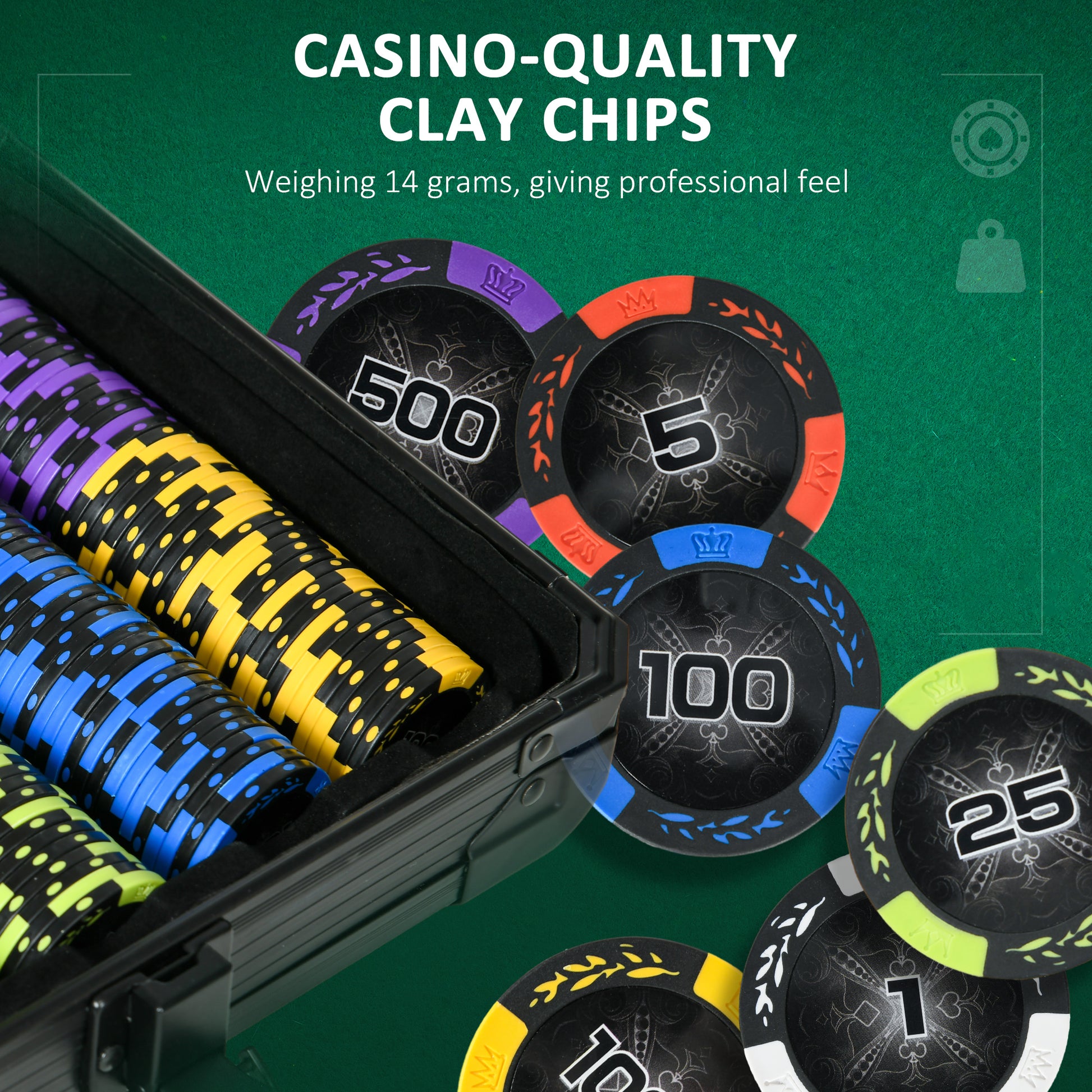 Poker Chip Set – 500-Piece Clay Chips w/ Aluminum Case & Cards