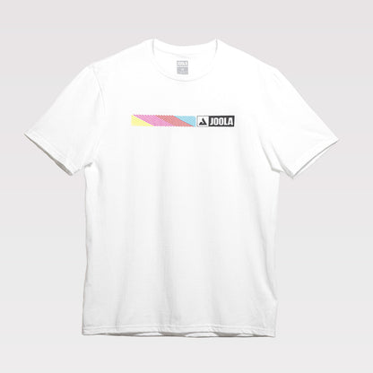 White background, product image of a white JOOLA Men’s Pro IV Branded Lockup Short Sleeve Graphic Tee.