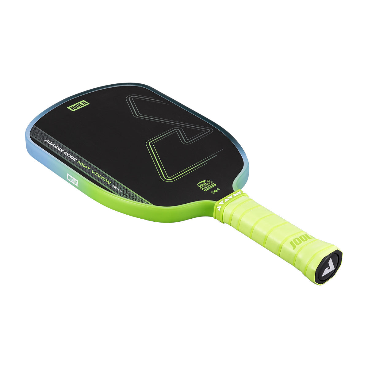 White background, product image of the JOOLA Agassi Heat Vision pickleball paddle.