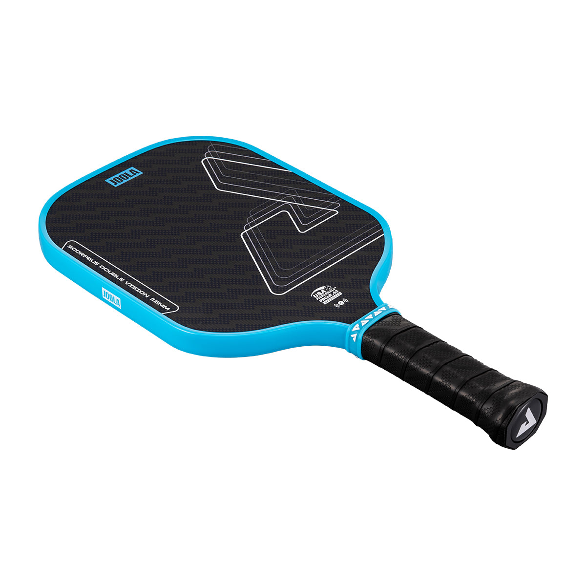 White background, product image of the Scorpeus Double Vision pickleball paddle.