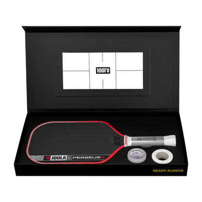 Joola Perseus Pro V Pickleball Paddle in red and black hero shot showing paddle face and grip design