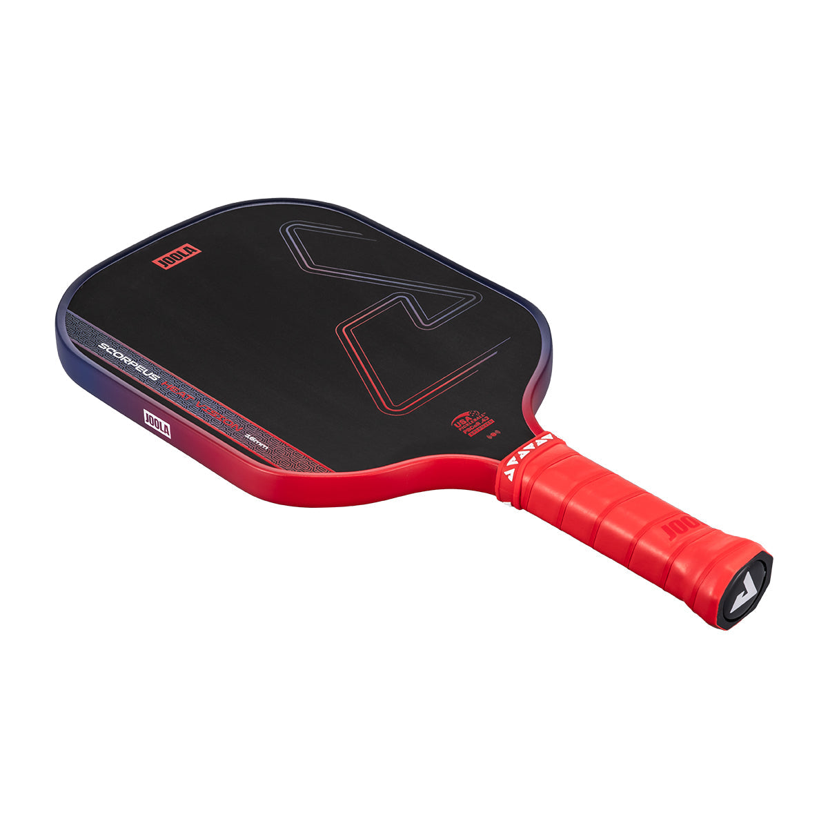 White background, product image of the JOOLA Scorpeus Heat Vision pickleball paddle.