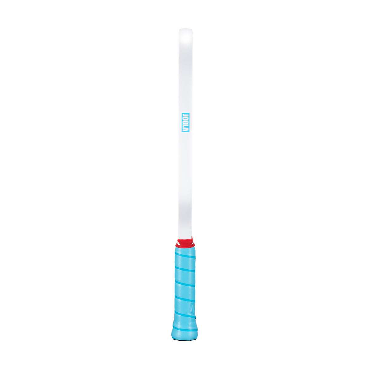 White background, product image of the JOOLA Perseus Astral pickleball paddle showing the white edge guard and light blue handle.