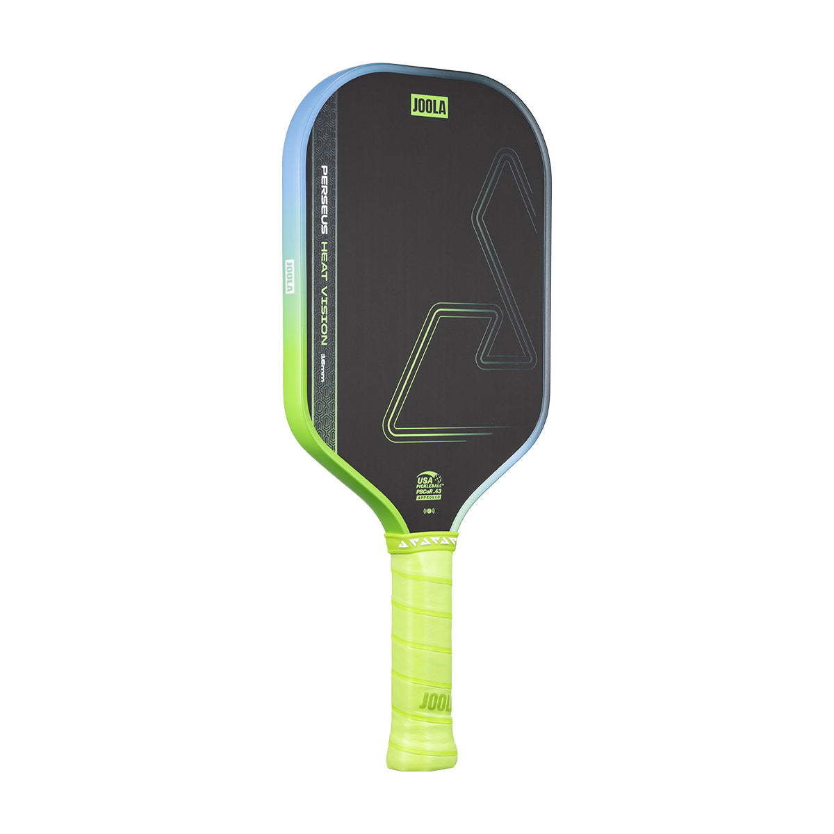 White background, product image of a JOOLA Perseus Heat Vision pickleball paddle.