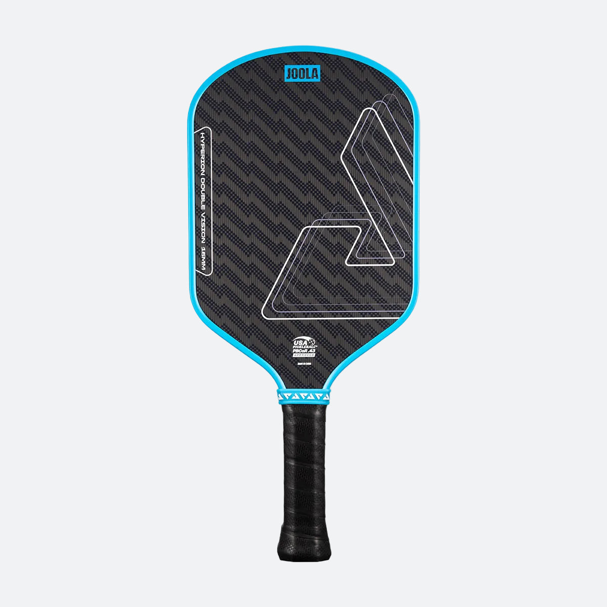 White background, product photo of the JOOLA Hyperion Double Vision pickleball paddle.