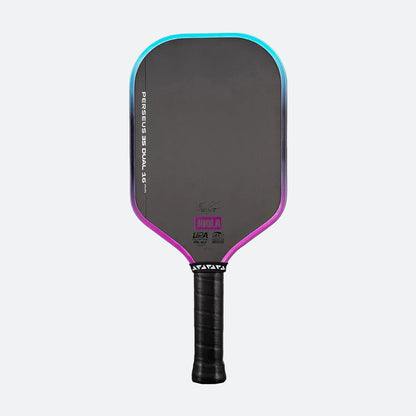 White background, dual colored JOOLA Perseus 3S Dual pickleball paddle, purple and blue gradiant.