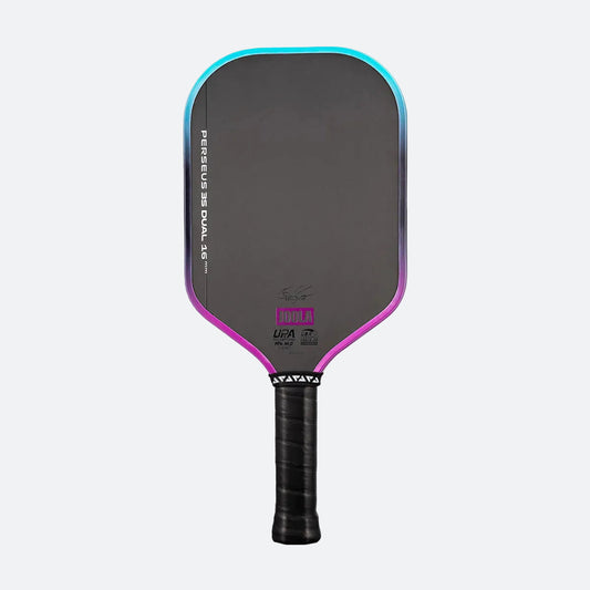 White background, dual colored JOOLA Perseus 3S Dual pickleball paddle, purple and blue gradiant.