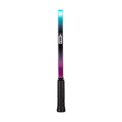 White background, image of a blue and purple gradian colored edge gaurd on a JOOLA 3S Dual pickleball paddle.