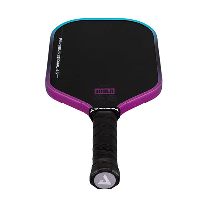 White background, Purple and Blue gradiant edge guard on the JOOLA 3S Dual Perseus Pickleball Paddle.