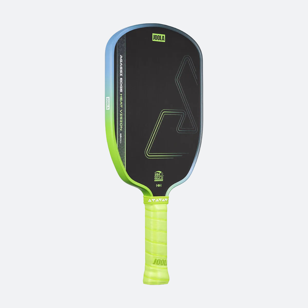 White background, angled view of a JOOLA Agassi Heat Vision pickleball paddle.