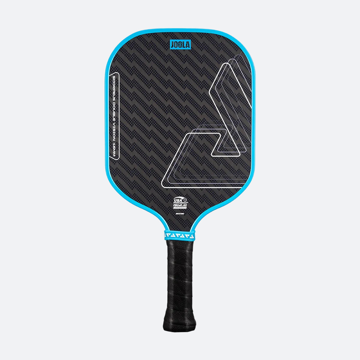 White background, produc timage of a JOOLA Scorpeus Double Vision pickleball paddle.