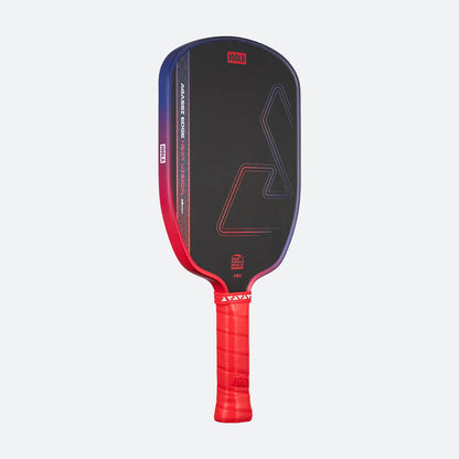 Angled view of the red and purple JOOLA Agassi Heat Vision pickleball paddle.