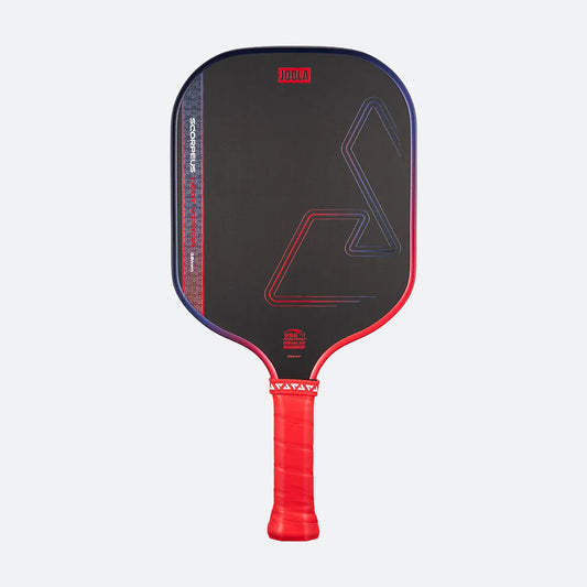 White background, product image of a JOOLA Scorpeus Heat Vision pickleball paddle.