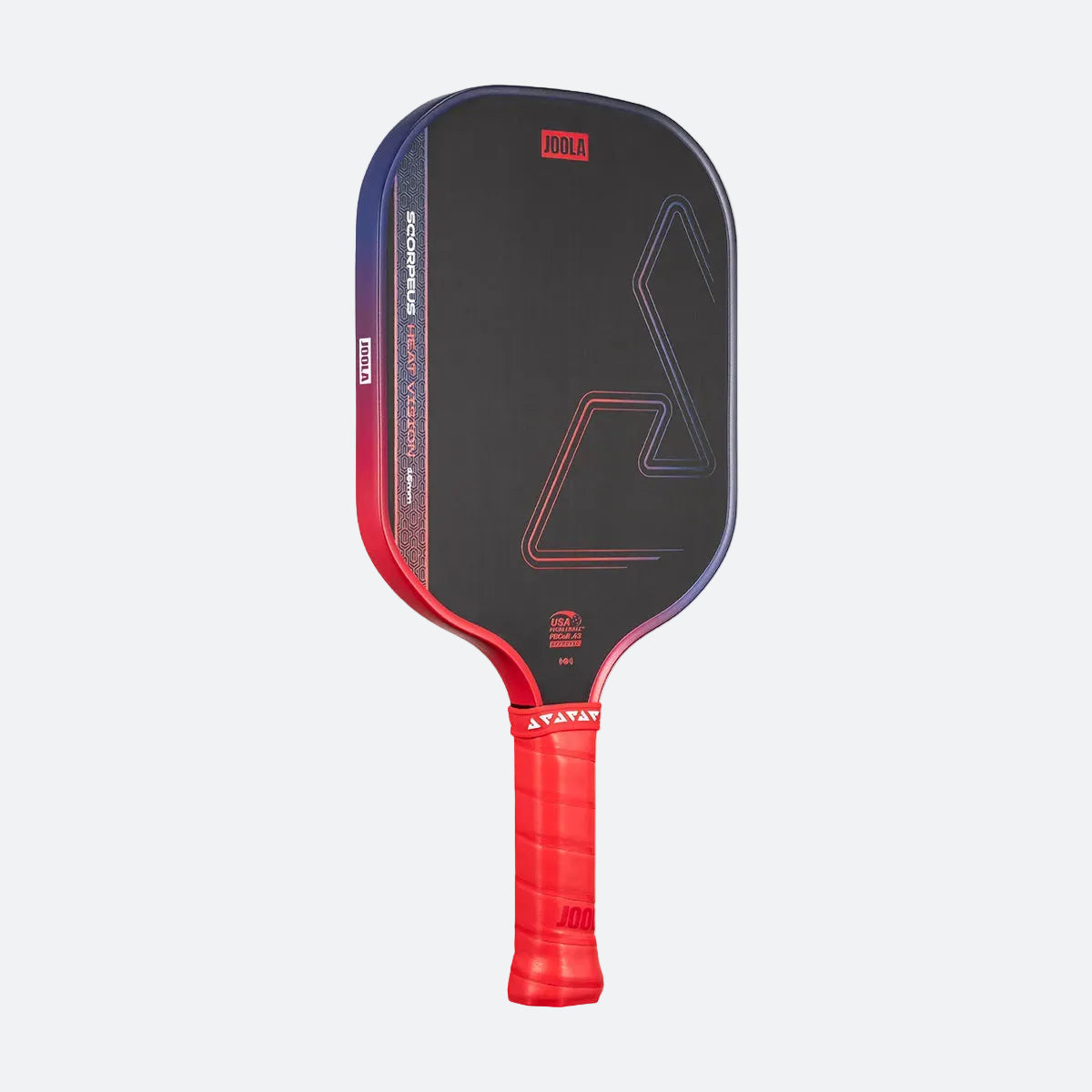 White background, product image of a JOOLA Scorpeus Heat Vision pickleball paddle.