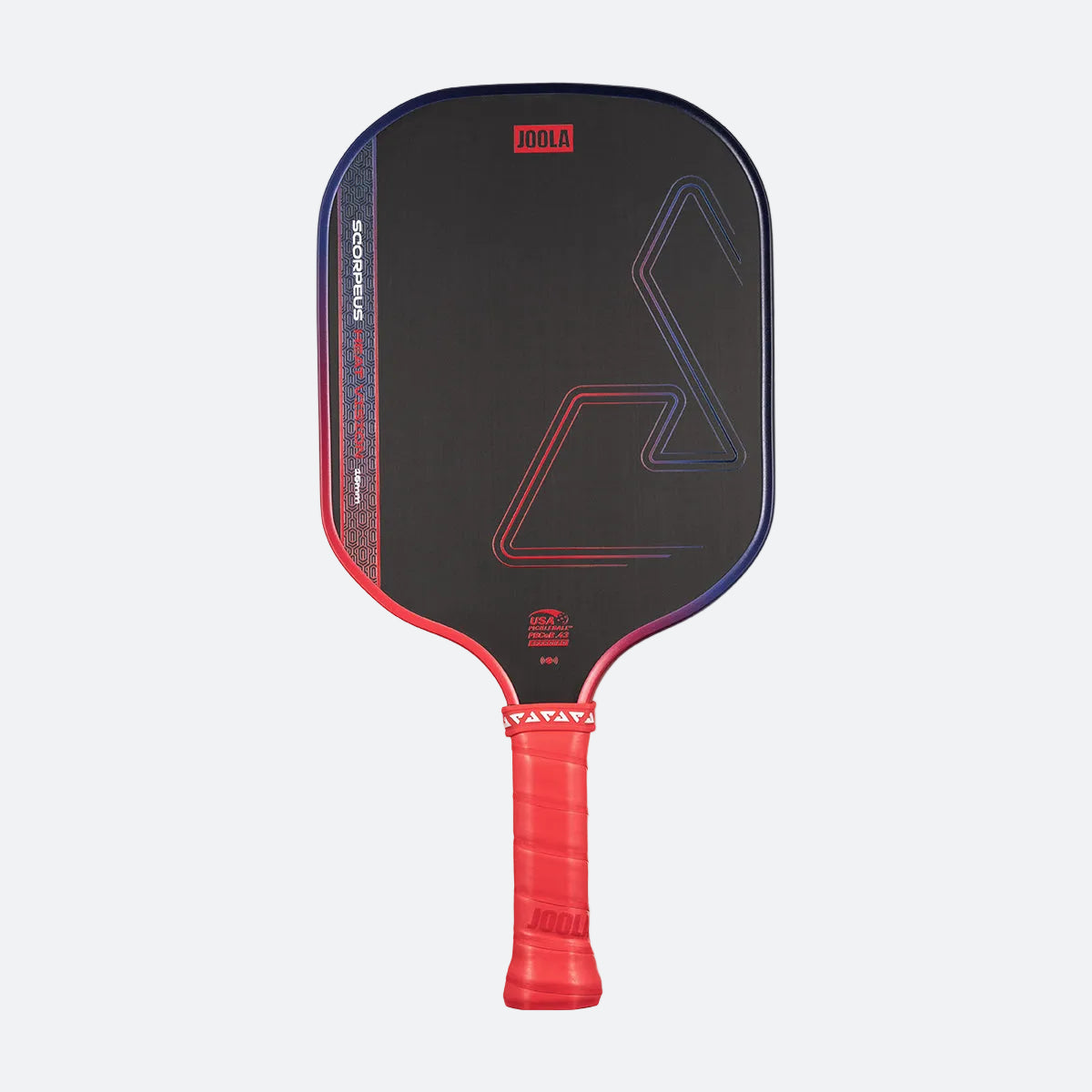 White background, product image of a JOOLA Scorpeus Heat Vision pickleball paddle.