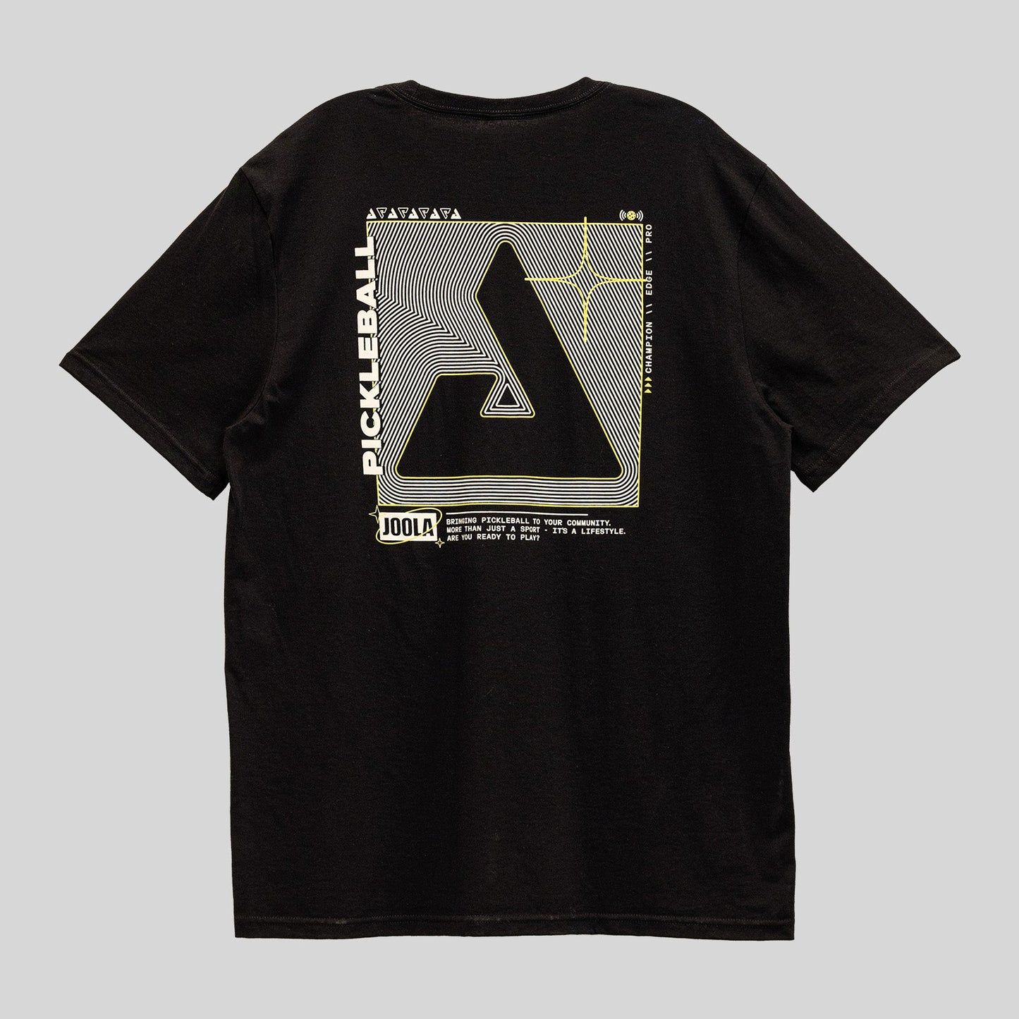 Joola Global Game Branded Tee table tennis apparel flat lay product shot showing shirt design