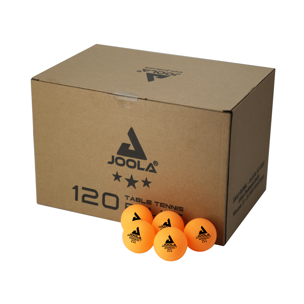 Joola Advanced Training ABS Table Tennis Balls 40+ orange balls displayed in product packaging