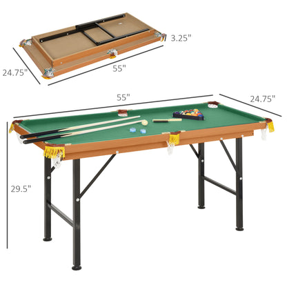 Folding Mini Pool Table with Cues, Balls & Rack – 55"