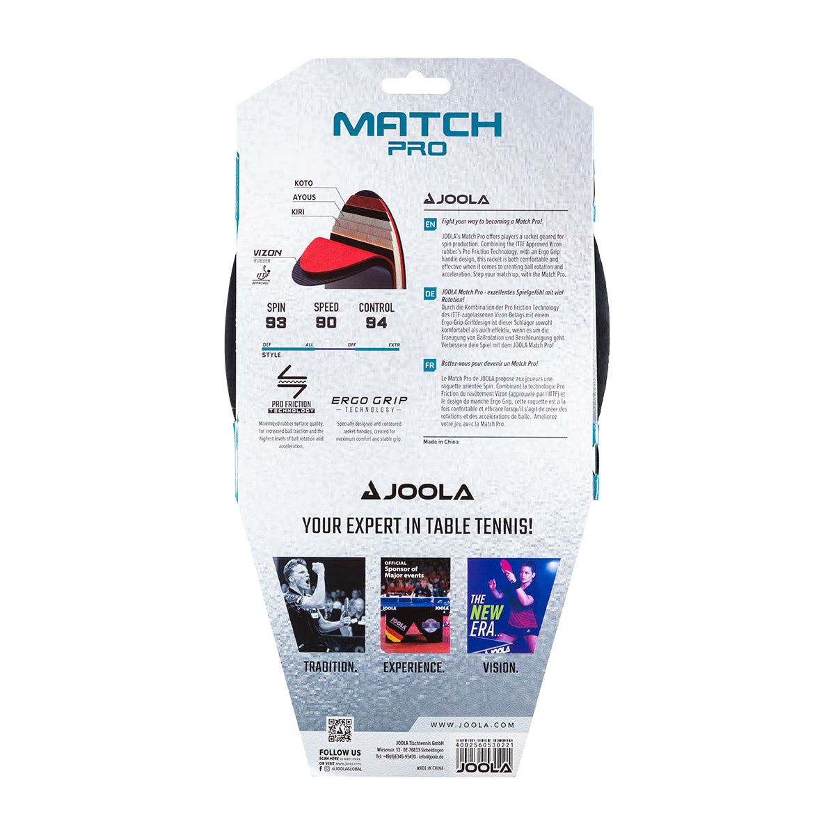 Joola Match Pro Table Tennis Racket competitive paddle package back view