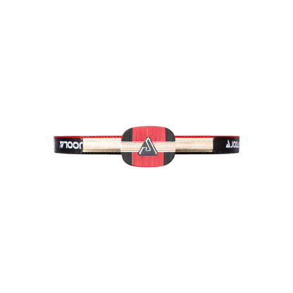 White background, image of the bottom of a JOOLA Carbon Speed table tennis racket with a JOOLA trinity logo on the bottom.