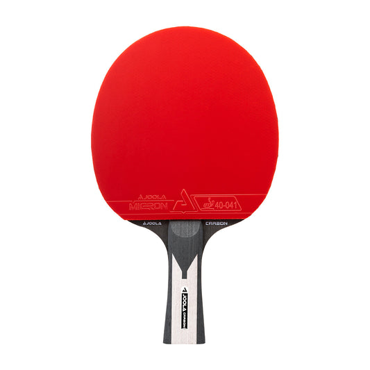 White background, JOOLA Carbon X Pro table tennis racket with a red racket surface.