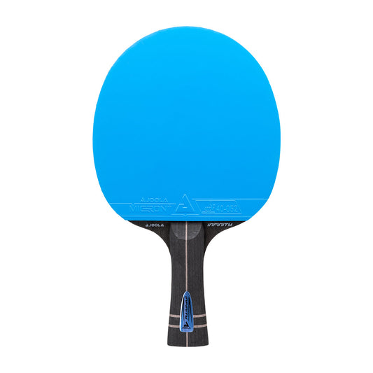 Blue ping pong paddle on a white background