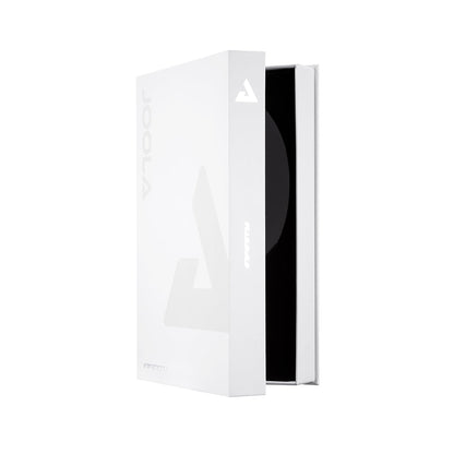 White rectangular box for a JOOLA table tennis racket with a black interior on a white background.
