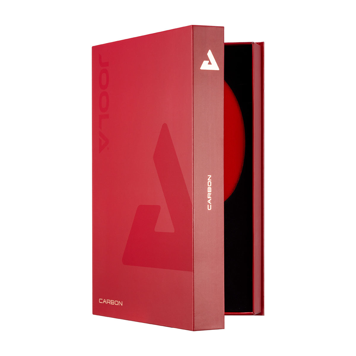 Red table tennis racket in a red box with a white background.