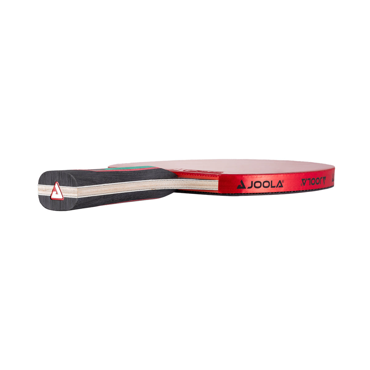 White background, JOOLA Red Carbon CTR table tennis racket with a red surface.