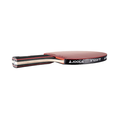 White background, JOOLA Table Tennis racket with a red surface.