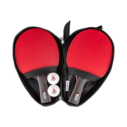 Joola Duo Pro Red Table Tennis Racket pair with case and balls hero shot