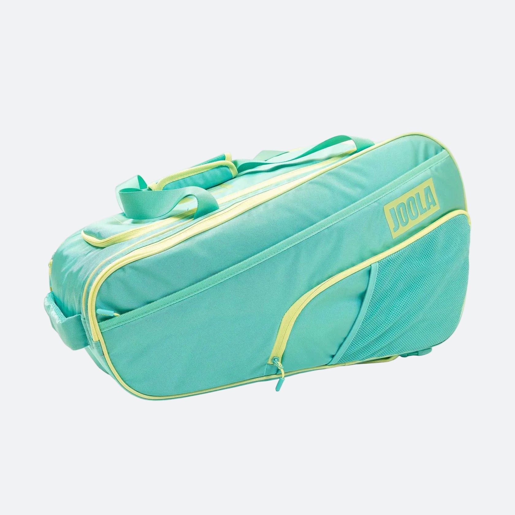 Teal JOOLA Tour Elite sports bag with yellow accents on a white background
