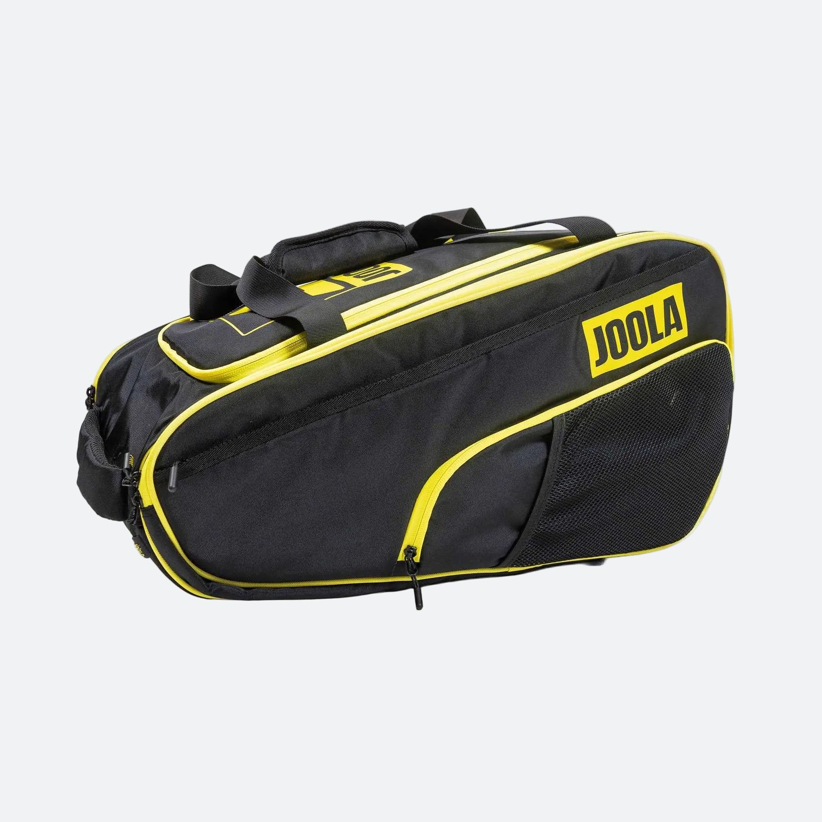 Joola Tour Elite Pickleball Bag in black with yellow accents, front view hero shot