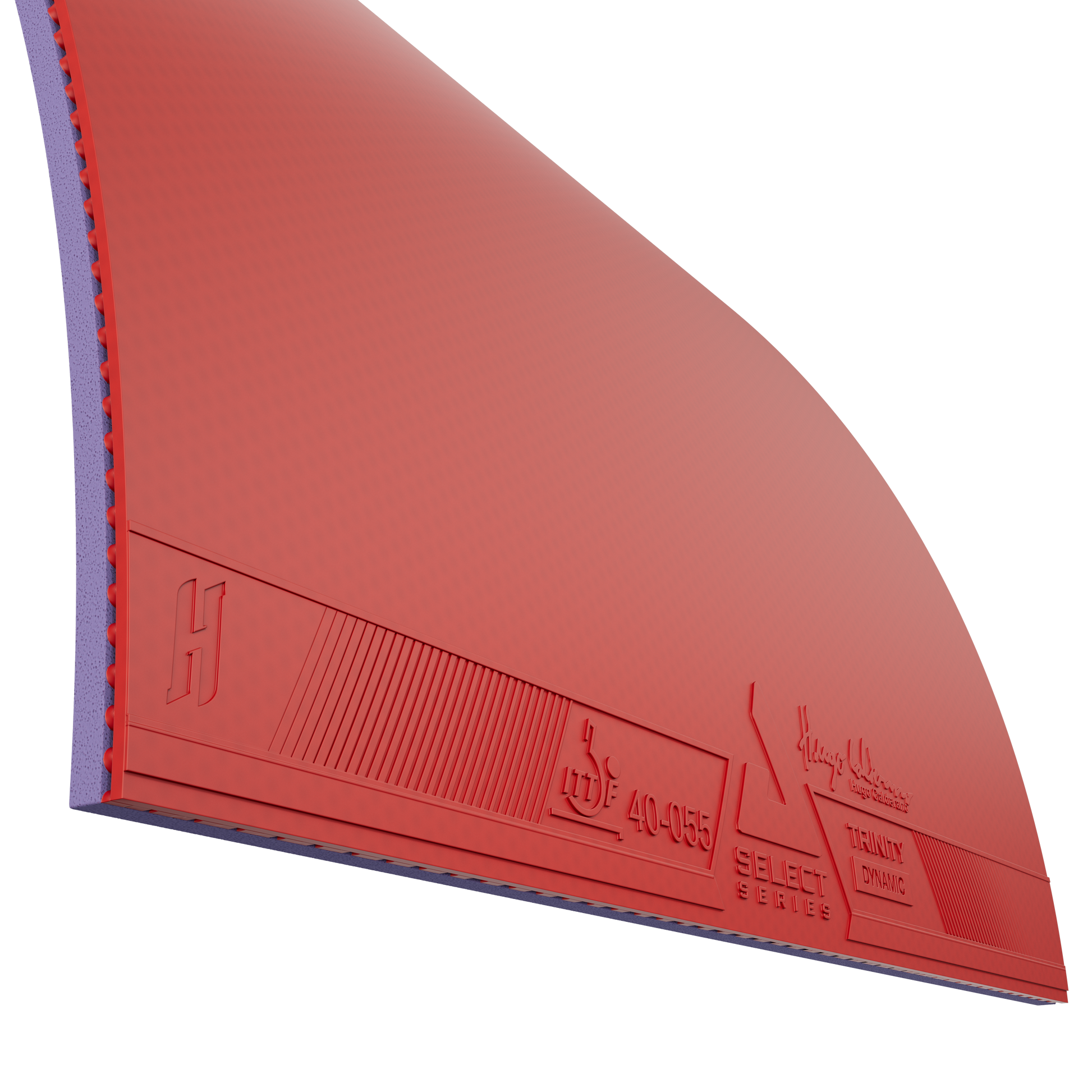 Image of a red sheet of JOOLA Trinity Hugo Calderano table tennis rubber.
