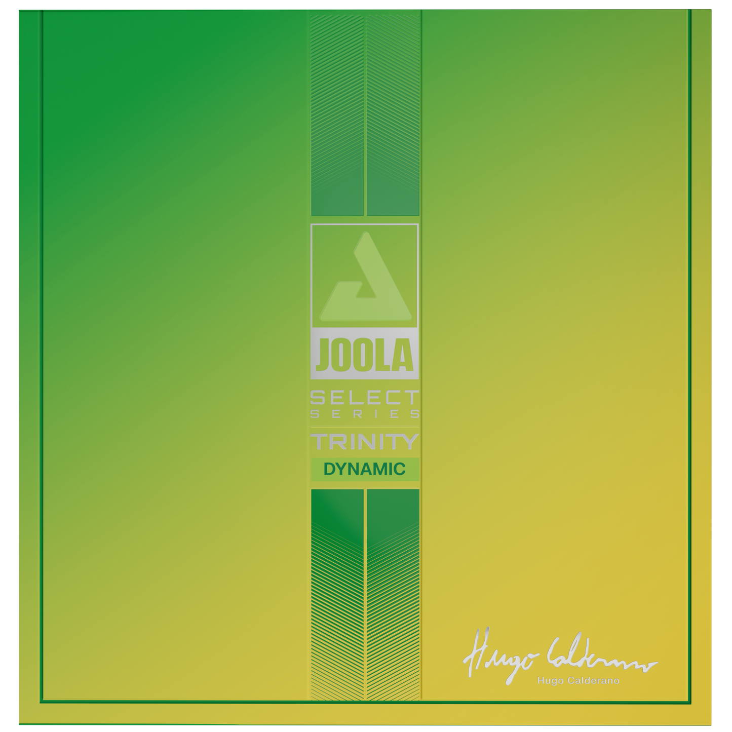 Image of a yellow and green package of JOOLA Select Series Trinitiy Dynamic table tennis rubber.