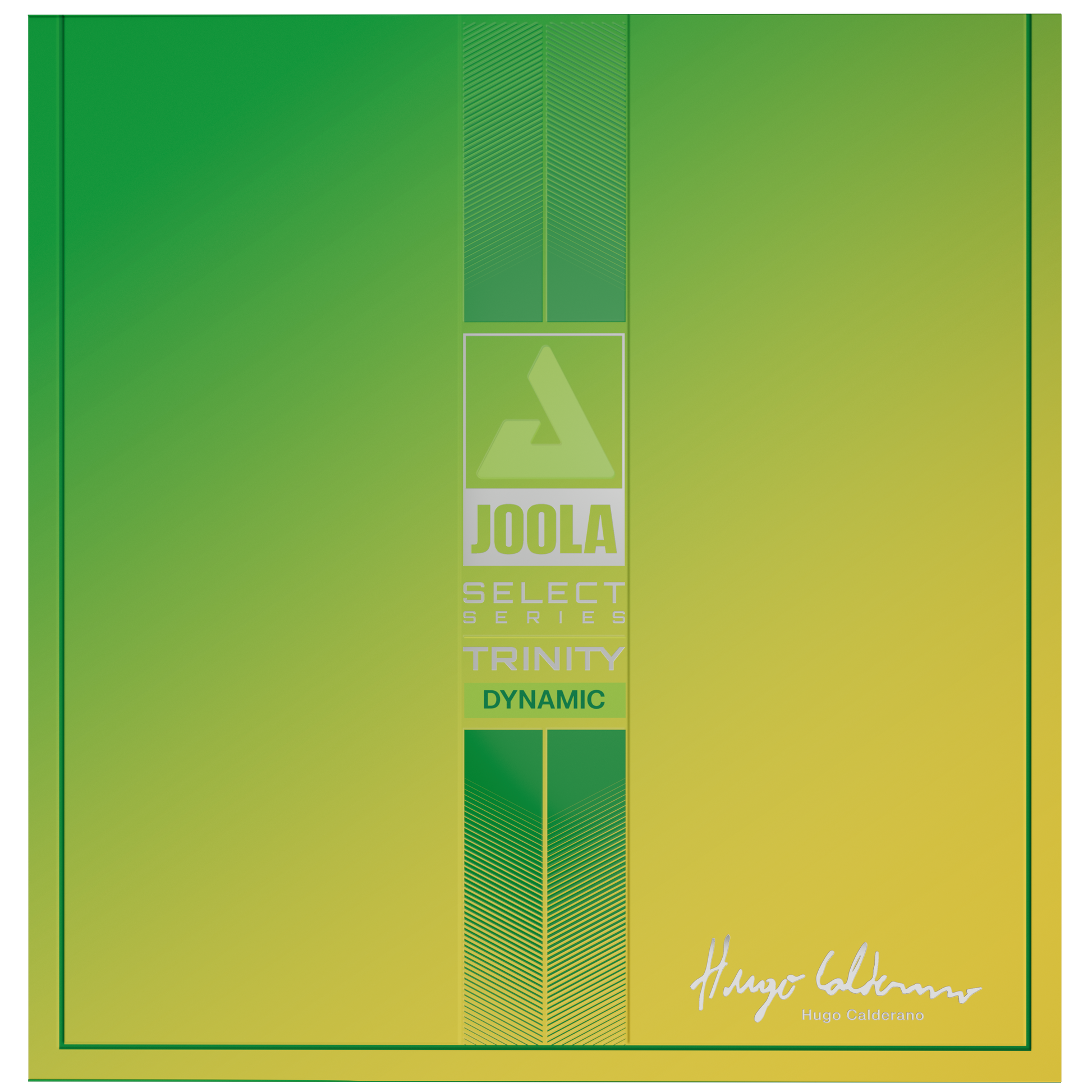 Image of a yellow and green package of JOOLA Select Series Trinitiy Dynamic table tennis rubber.