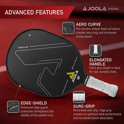Joola Radius CGS 14 Pickleball Paddle in black and blue, front-facing product hero shot