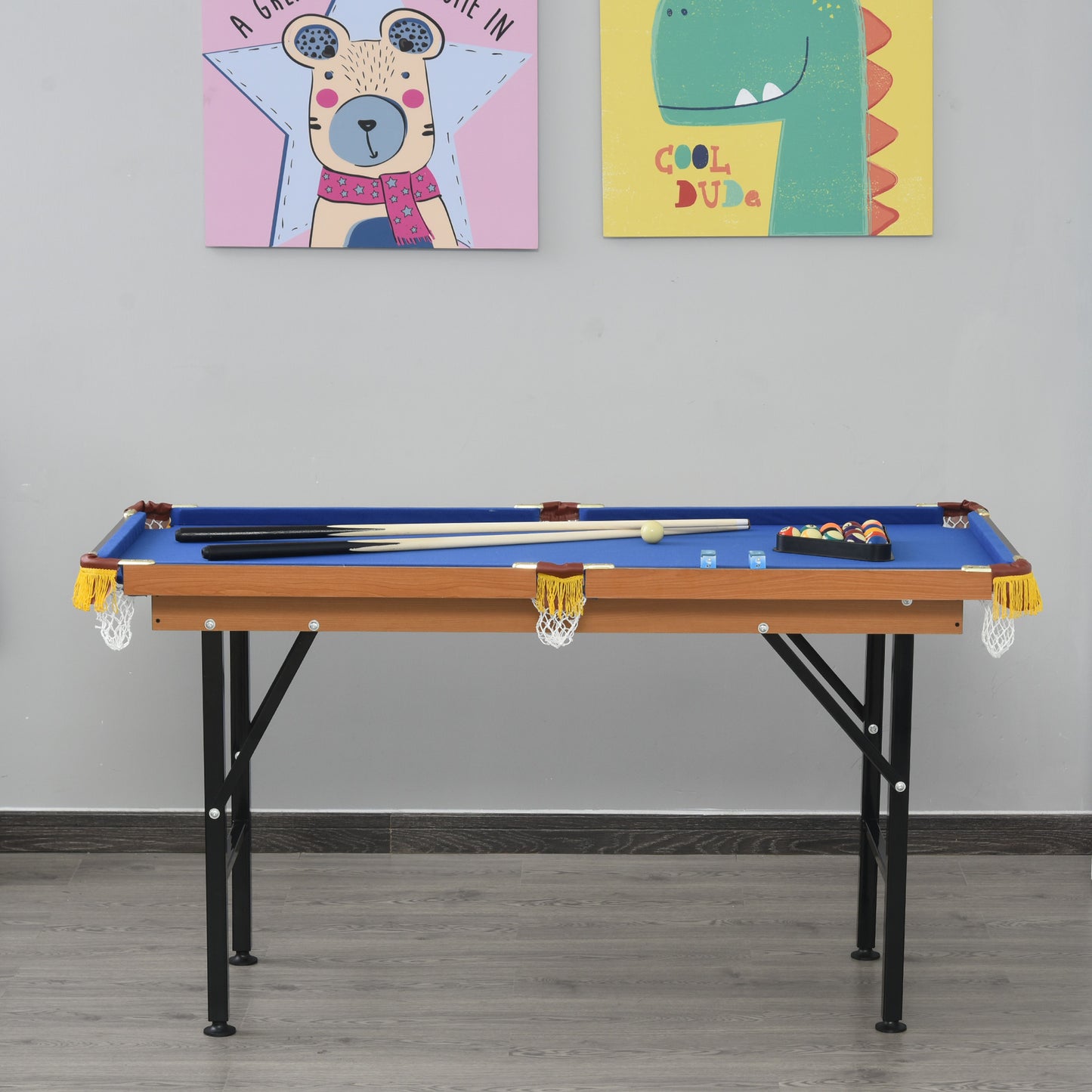 Folding Mini Pool Table, 55" with Cues, Balls & Rack