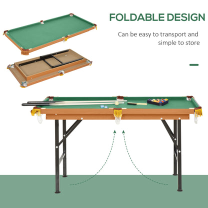 Folding Mini Pool Table with Cues, Balls & Rack – 55"