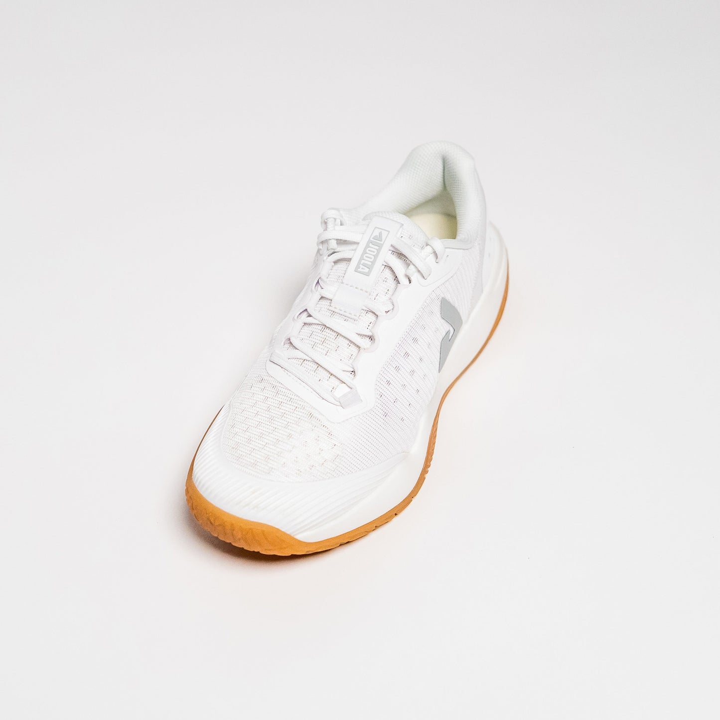Angled view of a JOOLA Men's R4LLy pickleball shoe, white with gum sole.