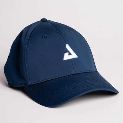 White background, product image of a JOOLA Essential Cap, Navy with white logo.
