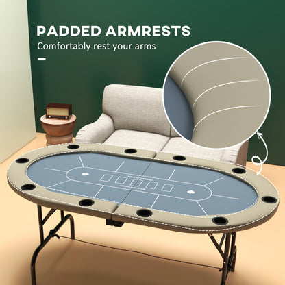 Folding Poker Table for 8 Players, 70" Oval w/ Cup Holders