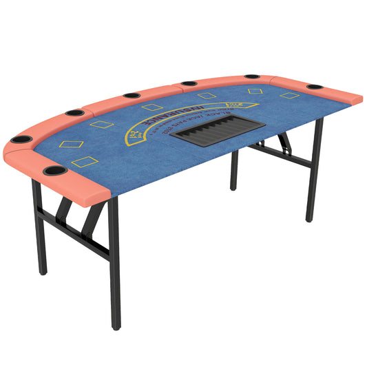 Folding Poker Table - 72" 8-Player Blackjack Table with Cup Holders